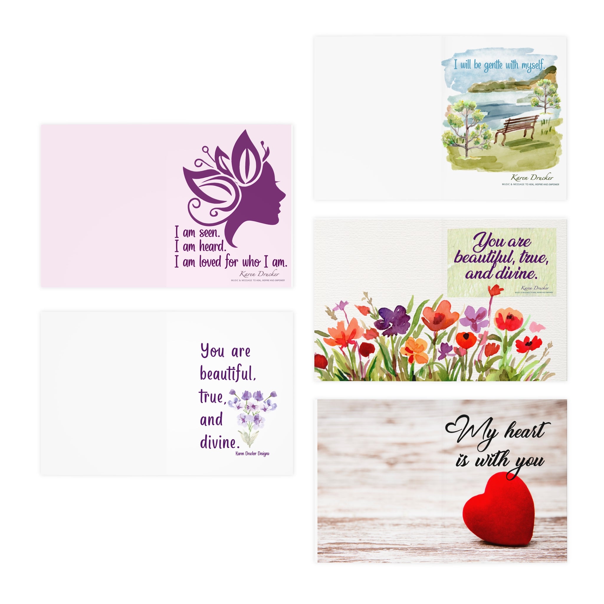 Karen Drucker Designs Greeting Cards Set, Uplifting Note Cards, Blessings Card Pack - 5-Pack
